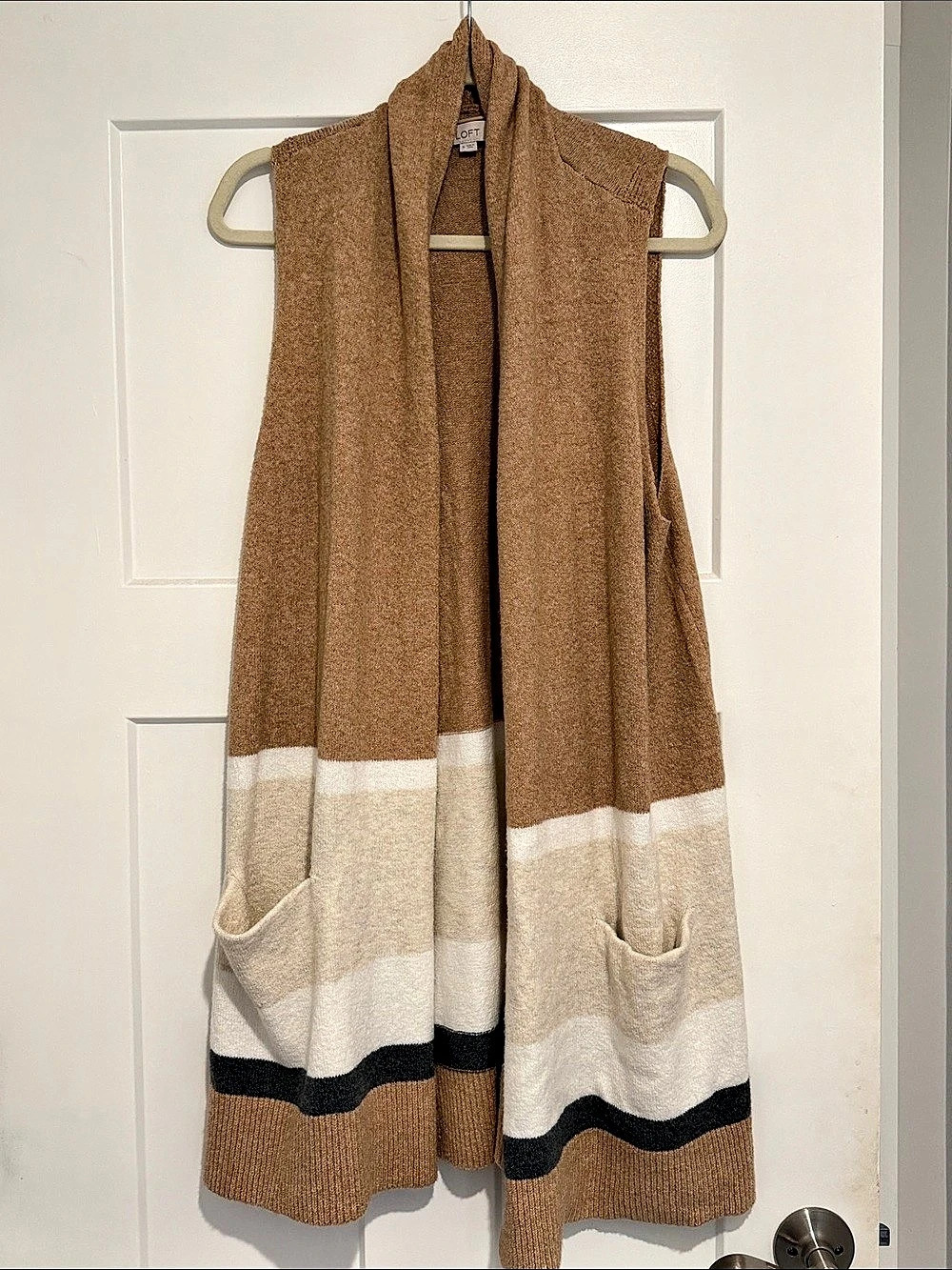 LOFT Color Block Knit Vest Cardigan Size Medium